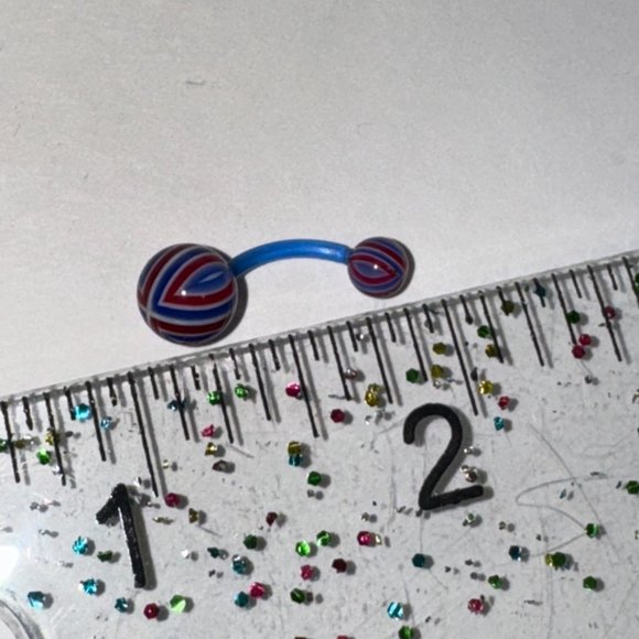 14 Gauge Red, White, and Blue Flag Design Belly Ring - Picture 11 of 12